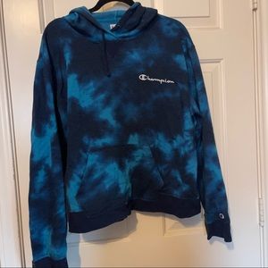 Champion Ladies' Hoodie Kangaroo Pocket Fleece Lined Blue Tie Dye